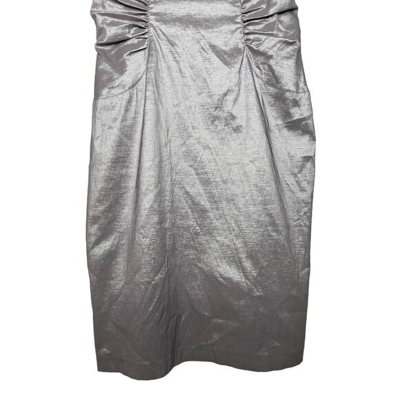 Adrianna Papell Cocktail Dress Size 10 Silver Gray Rosette Evening Sheath - Picture 4 of 13